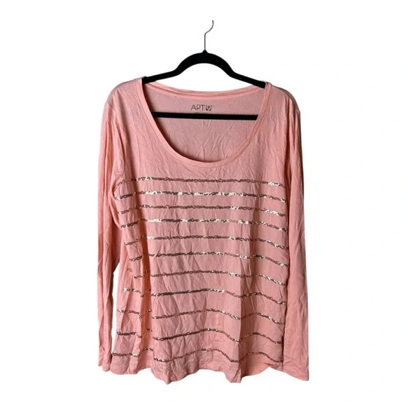 Apt. 9 Women’s Blush Gold Sequin Stripes Long Sleeve Tee Size XL - Picture 8 of 8